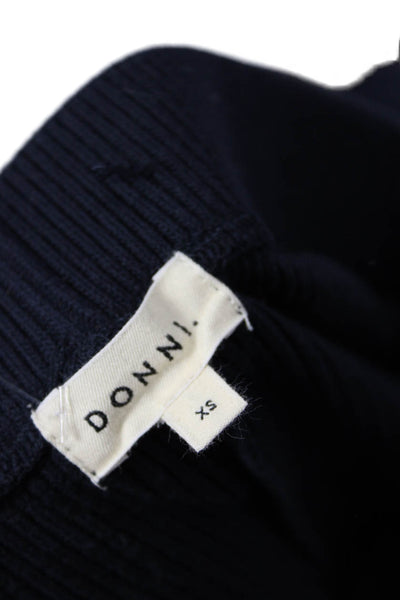 Donni Womens Elastic Waistband Ribbed Knit Short Shorts Navy Blue Size XS