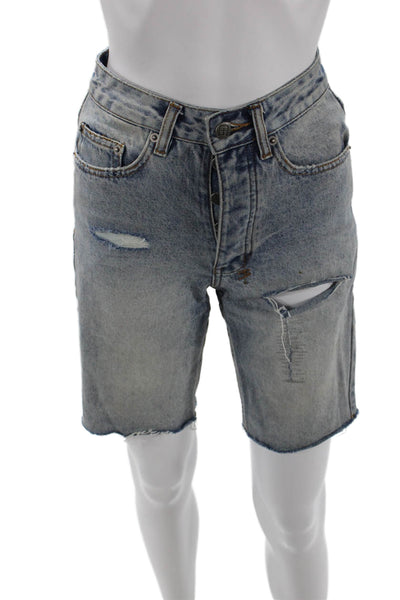Ksubi Womens Button Fly High Rise Distressed Denim Bermuda Shorts Blue Size 23