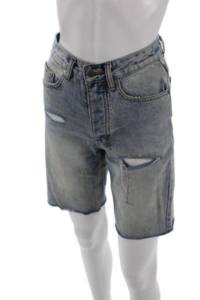 Ksubi Womens Button Fly High Rise Distressed Denim Bermuda Shorts Blue Size 23
