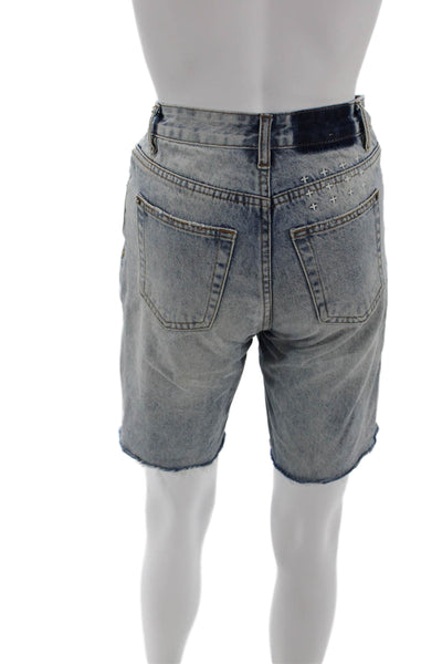 Ksubi Womens Button Fly High Rise Distressed Denim Bermuda Shorts Blue Size 23