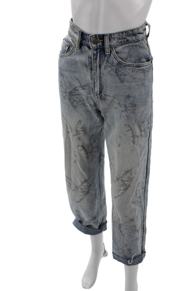 Ksubi Womens Zipper Fly High Rise Butterfly Cuffed Straight Jeans Blue Size 23