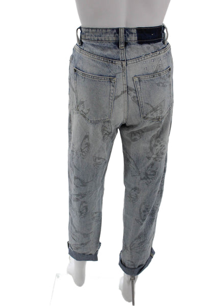 Ksubi Womens Zipper Fly High Rise Butterfly Cuffed Straight Jeans Blue Size 23