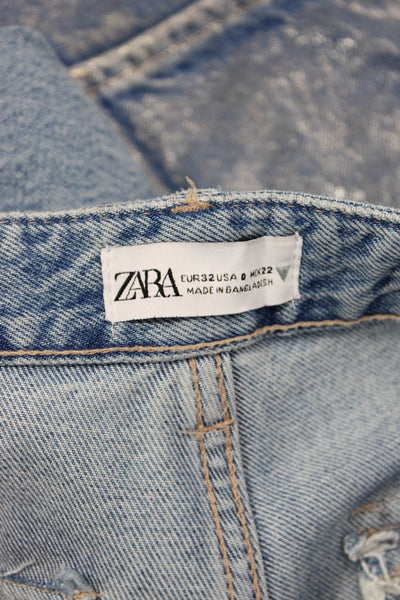 Zara Womens Zipper Fly High Rise Wide Leg Cargo Jeans Blue Denim Size 0