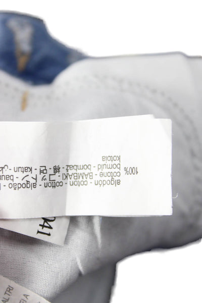 Zara Womens Button Fly Mid Rise Fringe Metallic Denim Short Shorts Blue Size 4