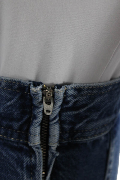 MNG Womens Side Zip Pleated Fringe Denim Mini A Line SKirt Blue Size Medium