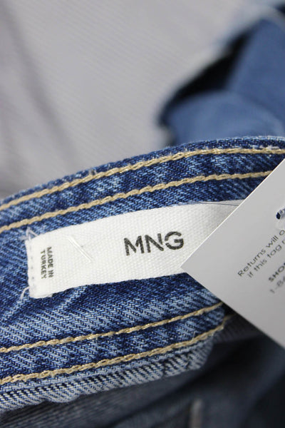 MNG Womens Side Zip Pleated Fringe Denim Mini A Line SKirt Blue Size Medium