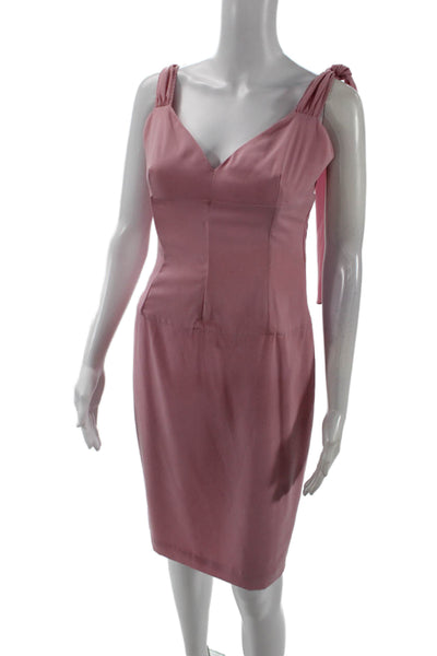 Gio Guerreri Womens Back Zip Tie Shoulder V Neck Sheath Dress Pink Size IT 40