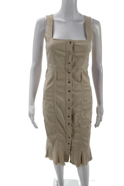 Melissa Odabash Womens Sleeveless Button Front Square Neck Sheath Dress Brown XS