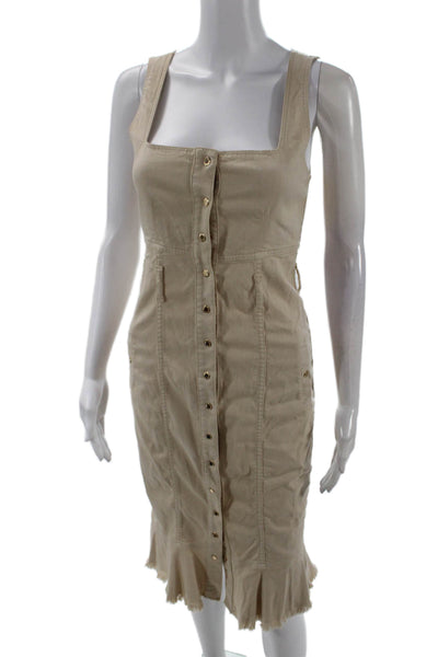 Melissa Odabash Womens Sleeveless Button Front Square Neck Sheath Dress Brown XS