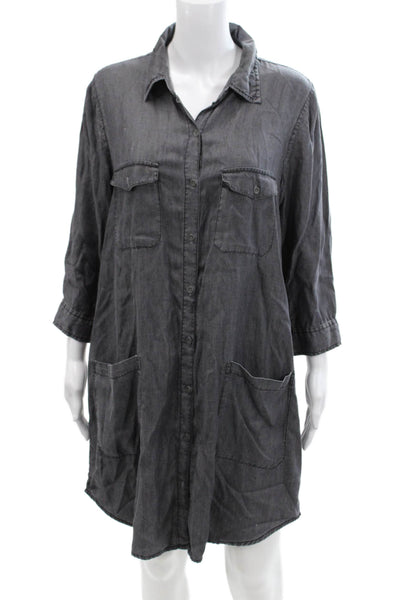 Elan Womens Collared 3/4 Sleeve Button-Down Shirt Mini Dress Gray Size M