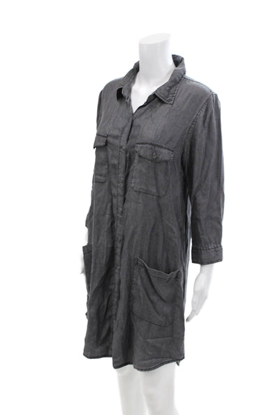 Elan Womens Collared 3/4 Sleeve Button-Down Shirt Mini Dress Gray Size M
