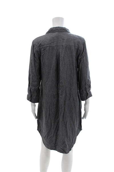 Elan Womens Collared 3/4 Sleeve Button-Down Shirt Mini Dress Gray Size M