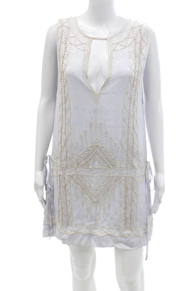 Free People Womens Beaded Sleeveless Sheath Mini Dress White Size S