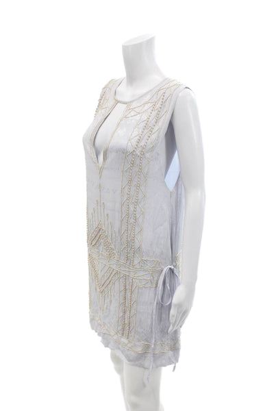Free People Womens Beaded Sleeveless Sheath Mini Dress White Size S
