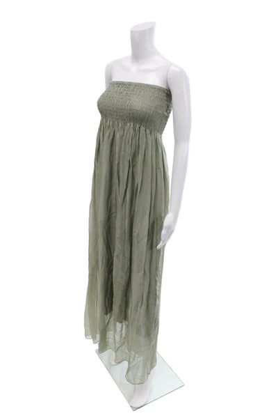 Aquavita Womens Strapless Smoacked Sleeveless Midi Dress Green Size L