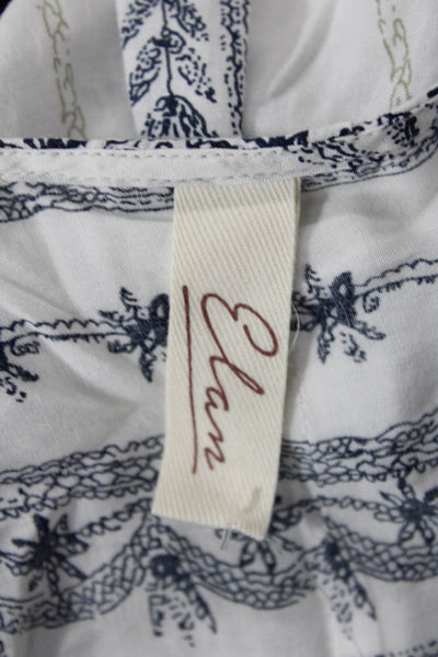 Elan Womens Geometric Print V-Neck Long Sleeve Blouse White Size L