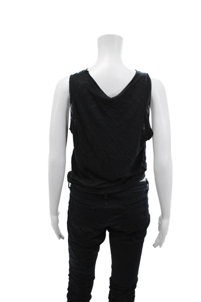 Elan Womens Cotton Round Neck Casual Sleeveless Tank Top Black Size L