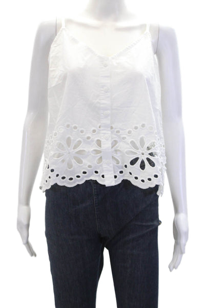 Splendid Womens Spaghetti Strap Button Front Eyelet Top White Cotton Size Medium