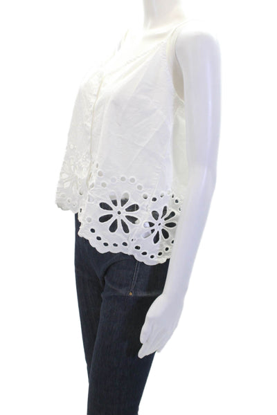 Splendid Womens Spaghetti Strap Button Front Eyelet Top White Cotton Size Medium