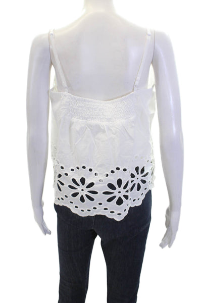Splendid Womens Spaghetti Strap Button Front Eyelet Top White Cotton Size Medium