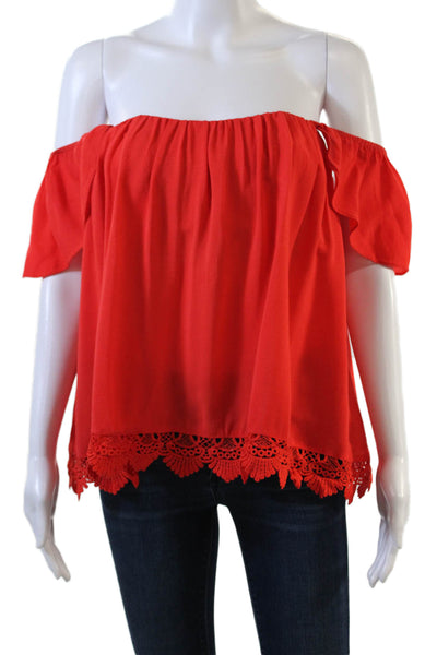 Lovers + Friends Womens Crochet Trim Short Sleeves Blouse Orange Size Small