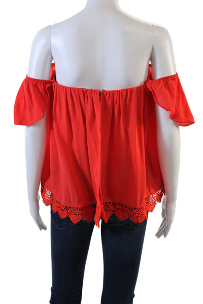 Lovers + Friends Womens Crochet Trim Short Sleeves Blouse Orange Size Small