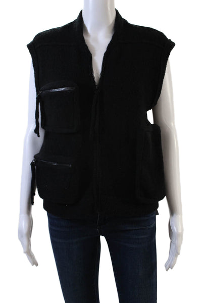 Grizas Womens Sleeveless Full Zipper Shell Sweater Black Wool Size Small