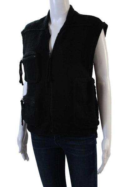 Grizas Womens Sleeveless Full Zipper Shell Sweater Black Wool Size Small