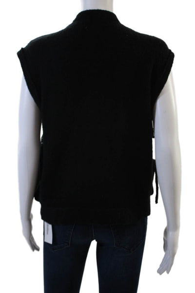Grizas Womens Sleeveless Full Zipper Shell Sweater Black Wool Size Small