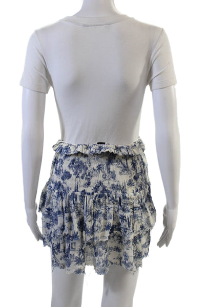 Sir. Womens Smocked Waistband Tiered Abstract Mini Skirt White Blue Size 0