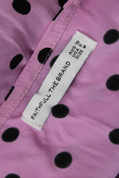 Faithfull The Brand Womens Polka Dot V Neck Smocked Dress Pink Black Size 6