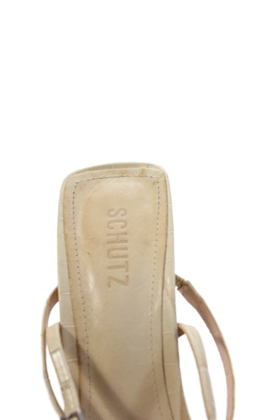 Schutz Womens Animal Print Open Toe Ankle Strap Heels Beige Size 10