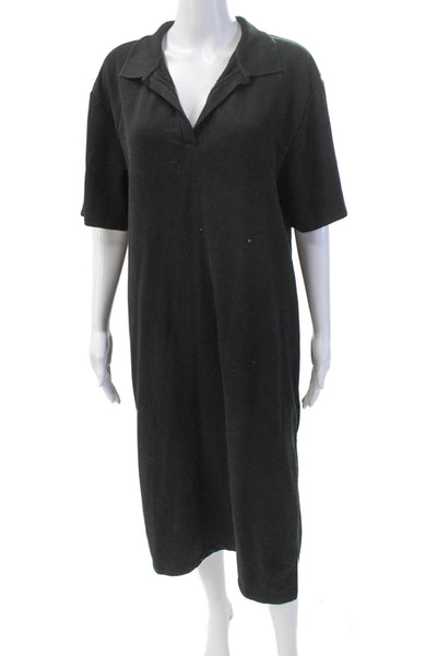 Zara Womens Short Sleeve V Neck Collared Hem Slit Polo Dress Black Size L