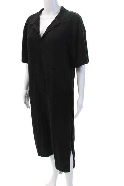 Zara Womens Short Sleeve V Neck Collared Hem Slit Polo Dress Black Size L