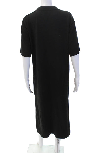 Zara Womens Short Sleeve V Neck Collared Hem Slit Polo Dress Black Size L