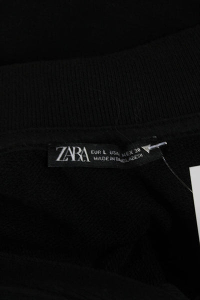 Zara Womens Short Sleeve V Neck Collared Hem Slit Polo Dress Black Size L