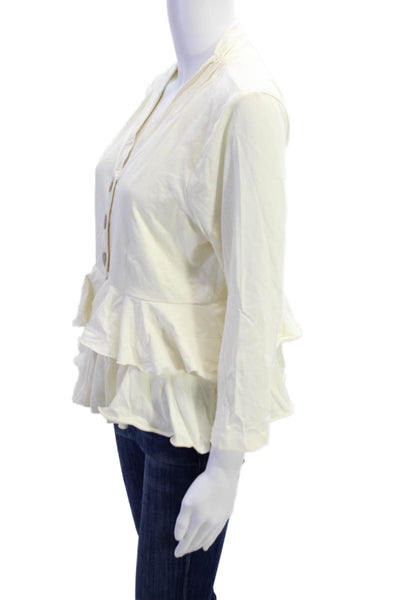 Sundance Womens Long Sleeve V Neck Button Up Ruffle Top Cream Size L