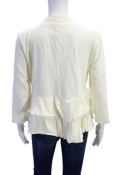 Sundance Womens Long Sleeve V Neck Button Up Ruffle Top Cream Size L