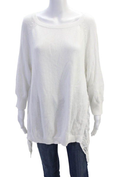 Sundance Womens Linen Long Sleeve Embroidered Trim Knit Top White Size L
