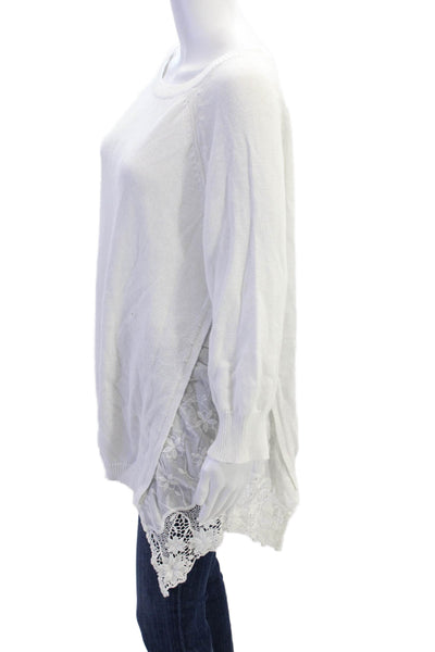 Sundance Womens Linen Long Sleeve Embroidered Trim Knit Top White Size L