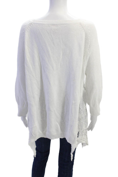 Sundance Womens Linen Long Sleeve Embroidered Trim Knit Top White Size L