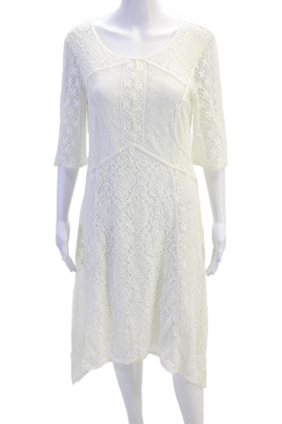 Sundance Womens Short Sleeve Lace Asymmetric Midi Dress White Size 10