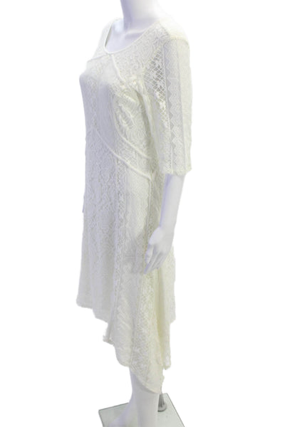 Sundance Womens Short Sleeve Lace Asymmetric Midi Dress White Size 10