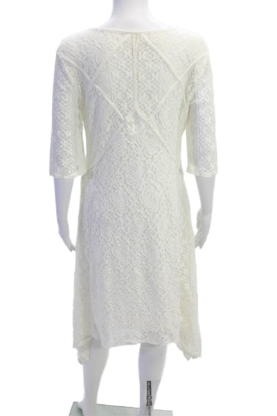 Sundance Womens Short Sleeve Lace Asymmetric Midi Dress White Size 10