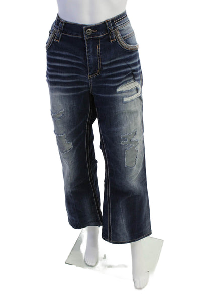 Affliction Womens Blake Dark Wash Distressed Wide Leg Jeans Blue Size 36