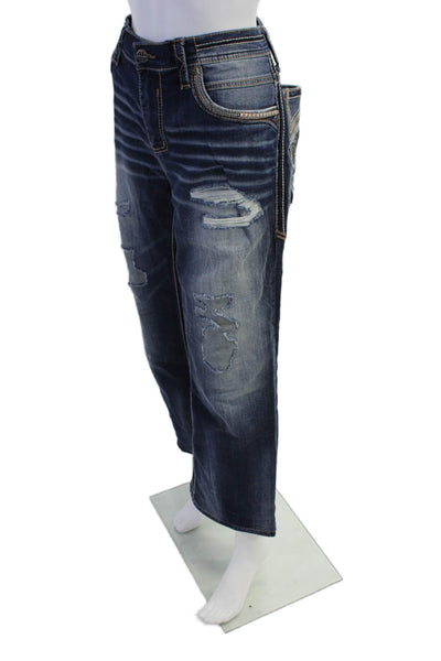 Affliction Womens Blake Dark Wash Distressed Wide Leg Jeans Blue Size 36