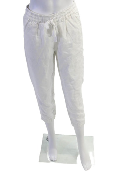 Point Sur Womens Linen High Rise Drawstring Waist Jogger Pants White Size Petite