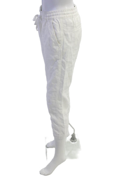 Point Sur Womens Linen High Rise Drawstring Waist Jogger Pants White Size Petite