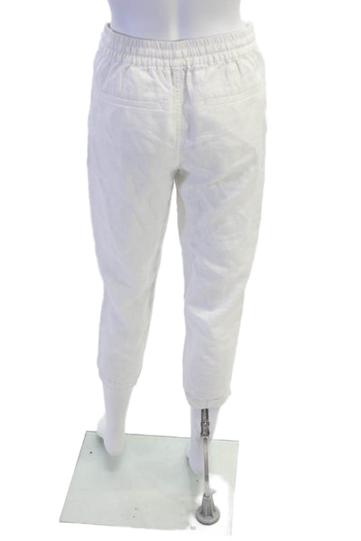 Point Sur Womens Linen High Rise Drawstring Waist Jogger Pants White Size Petite