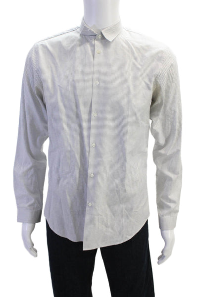 Sandro Mens Cotton Striped Collared Long Sleeve Button-Down Shirt White Size 39